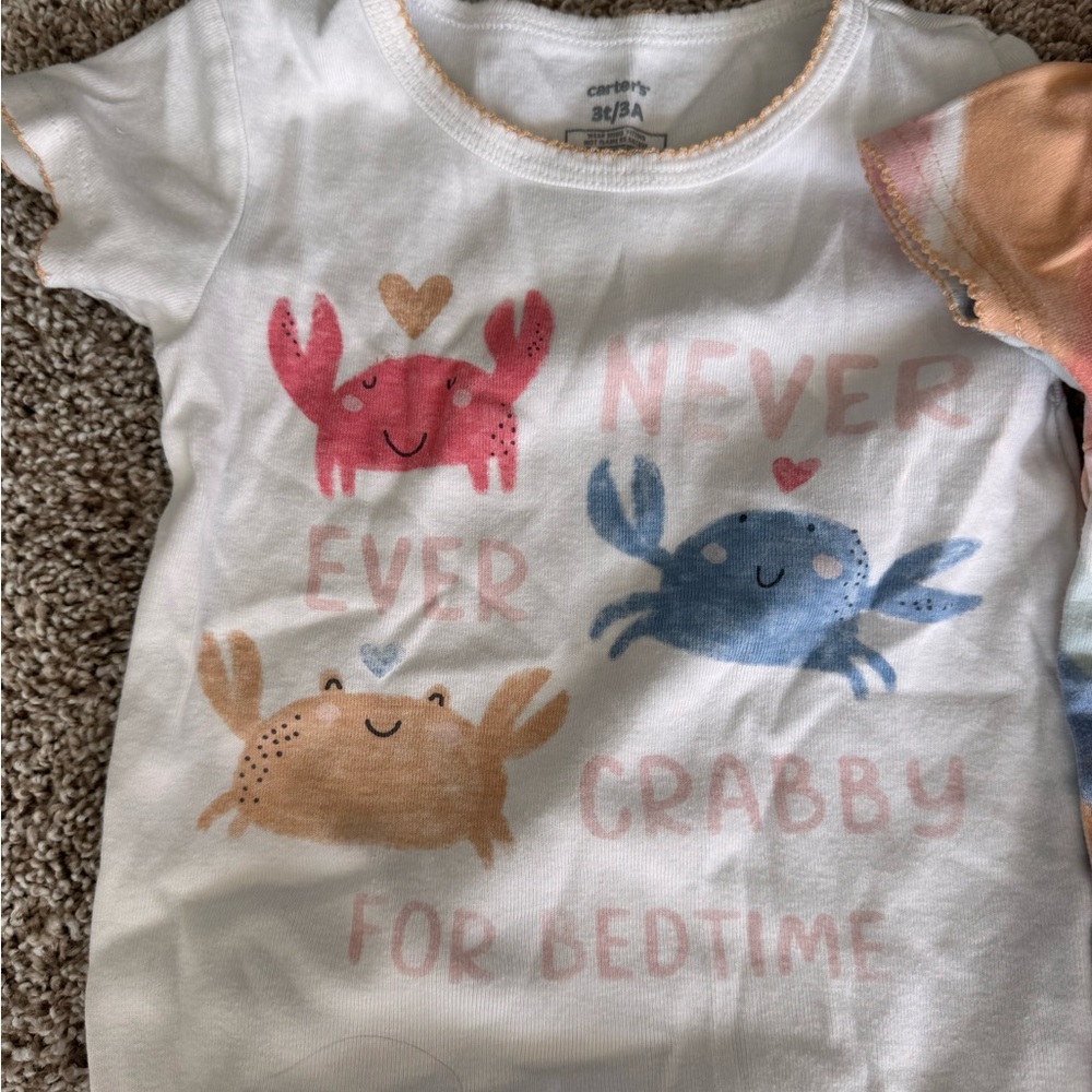 Carters Toddler Pajamas Bundle Shorts Tshirt Crab Rainbow Sleepwear Set size 3T - Picture 4 of 10